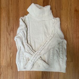 Madewell Cream Cable Knit Turtleneck Sweater - Size Small